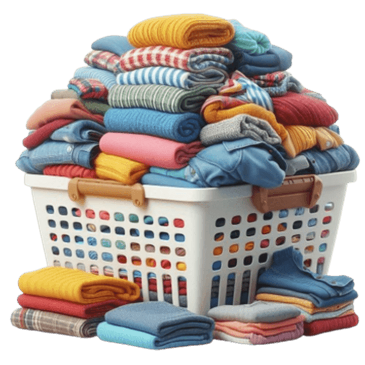 A laundry basket full of colourful folded clothes